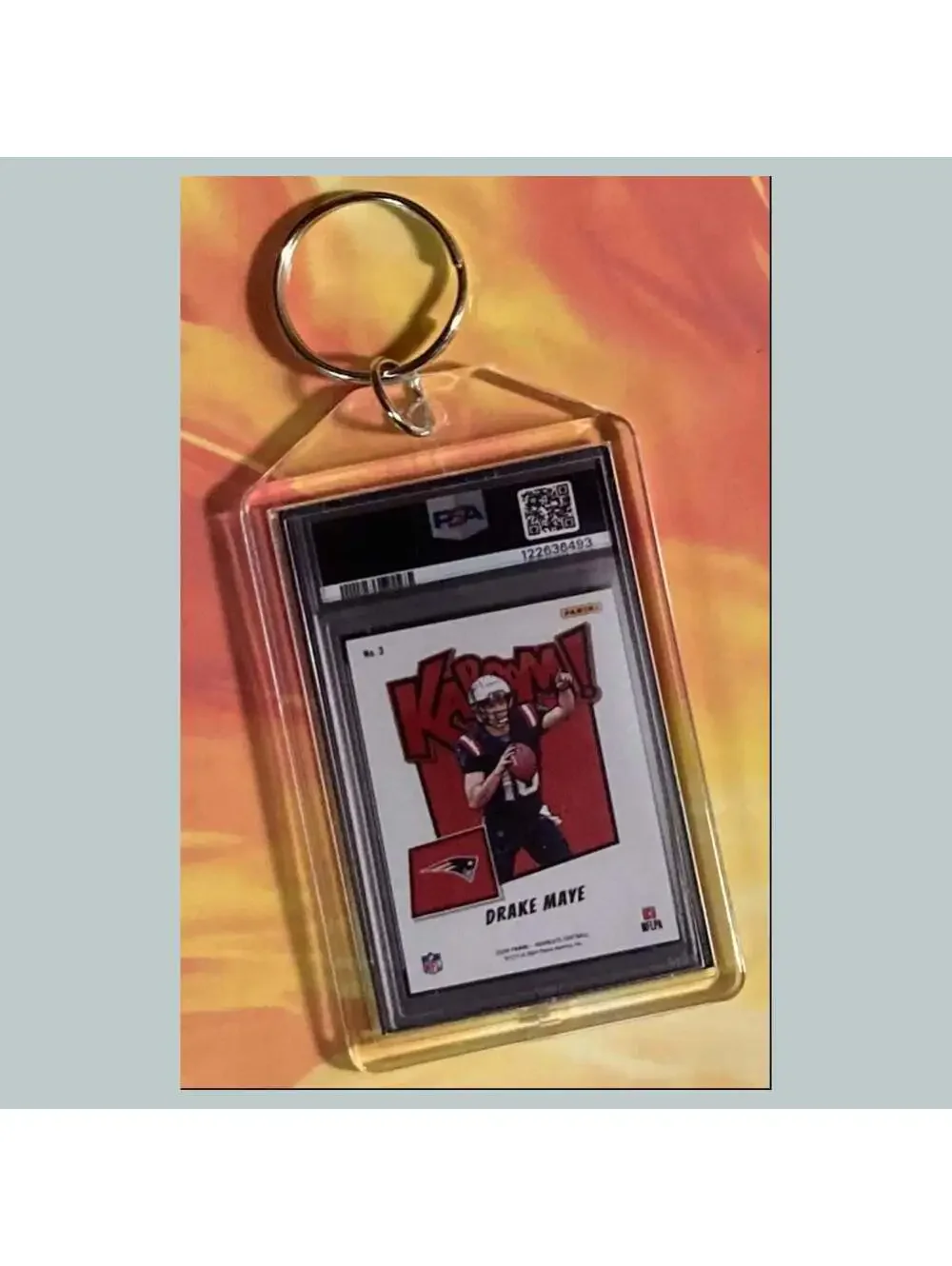 3709 Drake Maye 2024 Panini Absolute Kaboom Custom Hand Made Keychain